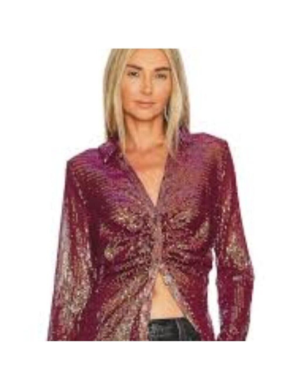 NWT Free People Long Sleeved Sequin Shirtee Orchid Dust Size XS